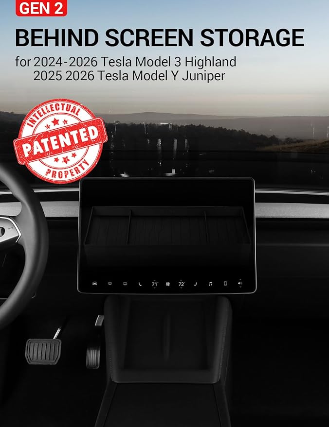 BASENOR 2026 Tesla Model Y/3 Dashboards Behind Screen Storage, Center Console Hidden Organizer, Tissue Sunglasses Holder for 2025 2026 Model Y Juniper 2024-2026 Model 3 Highland