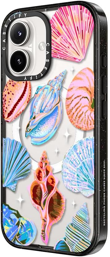 CASETiFY Impact Case for iPhone 16 [Slim / 8.2 ft. 4X Military Grade Drop Protection/Compatible with Magsafe] - Seashell - Clear Black