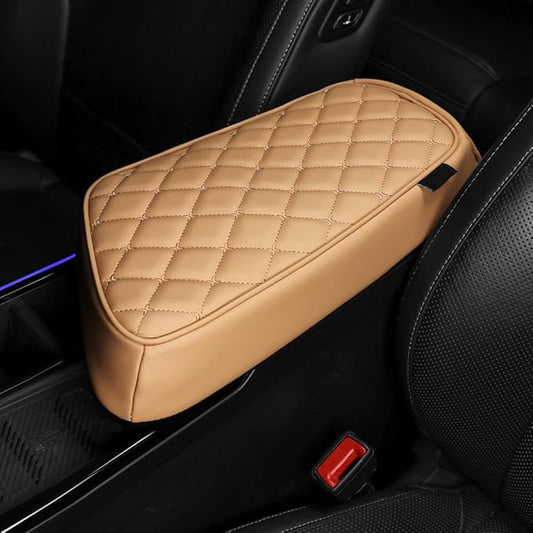 Car Armrest Cushion Cover Compatible with Kia EV6 2022-2026 Accessories, Leather Center Console Armrest Pad(Brown)