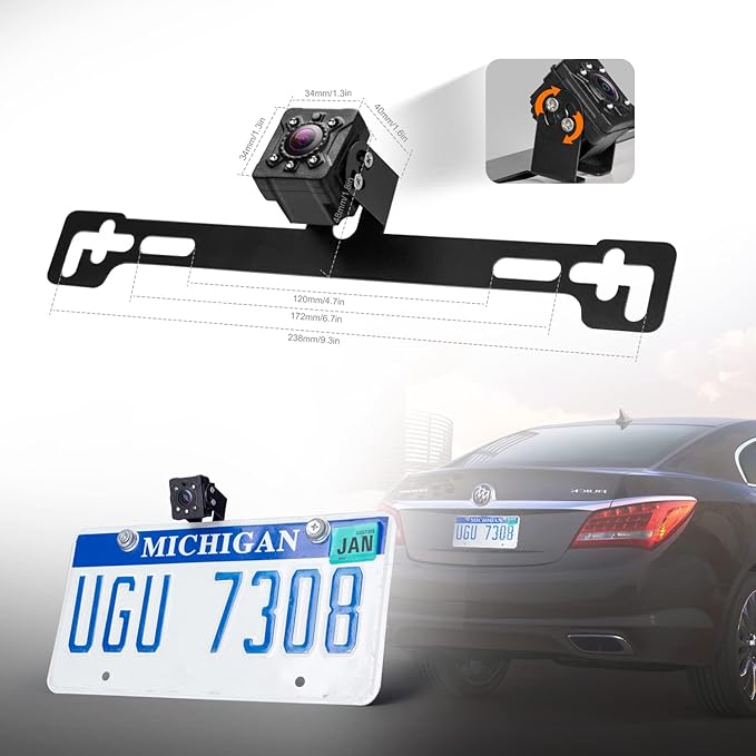 180° Wide Angle Reverse Camera with Night Vision, IP69K Waterproof Rear View Camera with 5 LED Lights, CVBS/AHD Signal, Parking Guidelines, Front/Rear Mount, 26ft Cable – Universal for Car Truck RV