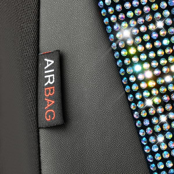 CAR PASS Bling Diamond Car Seat Cover Full Set, Shining Rhinestone Waterproof Leather, Rear with Zipper, Universal Fit 95% Automotive Glitter Sparkle Crystal for Cute Women Girl, Colorful Diamond