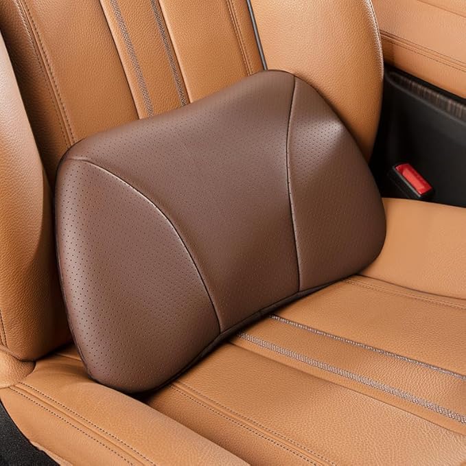 Genuine Leather Lumbar Support Pillow,Back Pain Relief Cushion,fits Tightly Around Waist,Real Cowhide,Memory Foam,fit Car Drive,Office Chair,Rest seat,Improve Posture,Portable,15.5''Lx 8.7''H