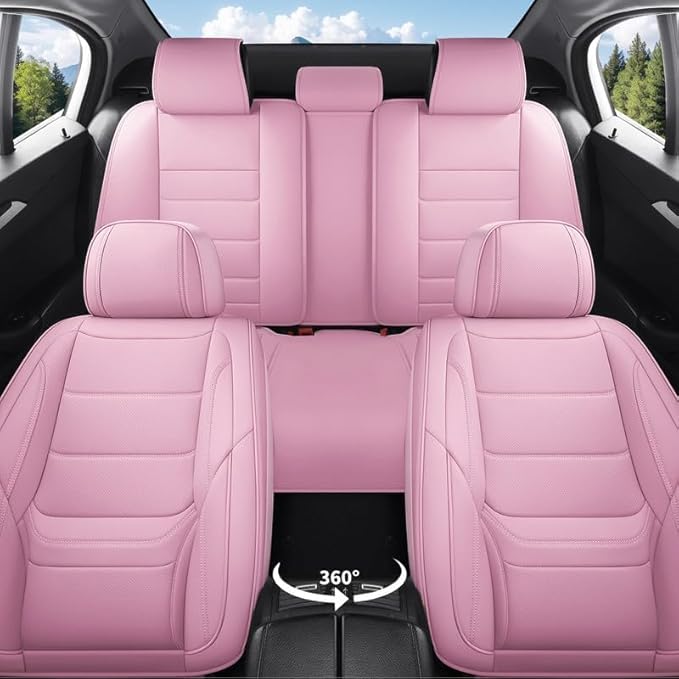 Car Seat Covers Custom Fit for Chevrolet/Chevy Volt 2010-2019, Premium Faux Leather Waterproof Car Seat Protectors with Lumbar Support, Breathable Anti-Slip Easy to Install(Pink,Full Set)