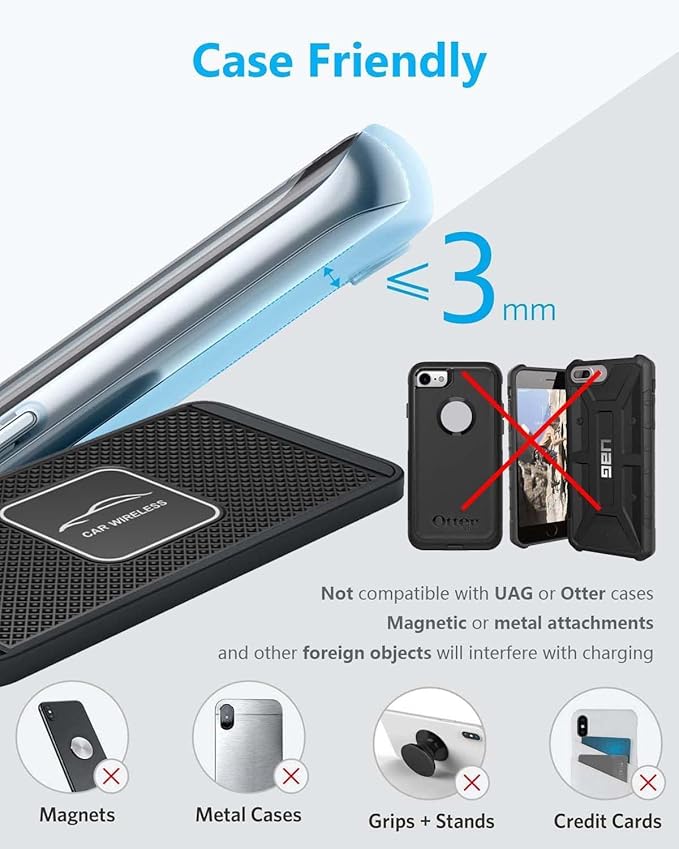 Wireless Charging Pad Qi Fast Charge Mat QC 3.0 Car Charger Adapter Kit for iPhone 15 14 13 11 Pro Max 8 Plus X XR Xs Moto Google LG Samsung Note 20 Galaxy Buds S20 S21 S22 S23 S24 S25 Android Phones