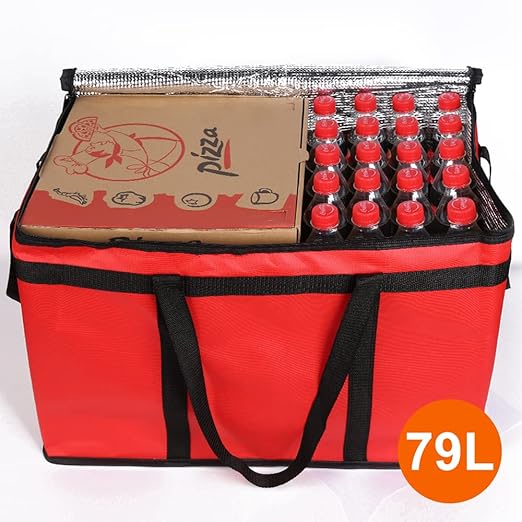 Bodaon Catering Bag with Removable Hard Bottom, XXX-Large Insulated Food/Pizza Delivery Bag for Delivery Drivers, Cooler/Hot Bags, Insulated Grocery Food Warmer Container Supplies (2Pk, Black + Red)