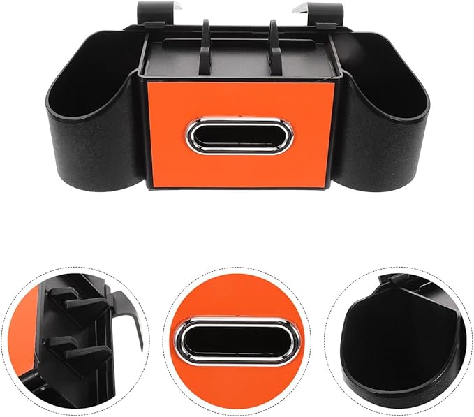 Ciieeo Car Headrest Organizer with Integrated Cup Holder and Tissue Box - Versatile Backseat Storage & Purse Hanger for Vehicle Interior Organization - Fits Most SUV & Sedans (Orange)