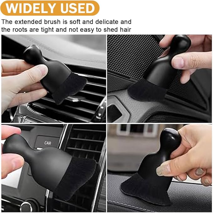 GLSOWEE Car Interior Detailing Brush - Curved Soft Bristle Cleaning Brush, Dust Collectors Car Interior Cleaning Tool for Car Dashboard Air Conditioner Vents Leather, No Scratches (Black/2PCS)