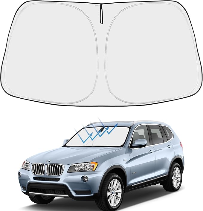 Proadsy 2026 Upgrade Front Windshield Sun Shade Foldable Sunshade Protector Custom Fit 2011-2017 BMW X3 Base xDrive28i xDrive35i M Sport SUV Accessories