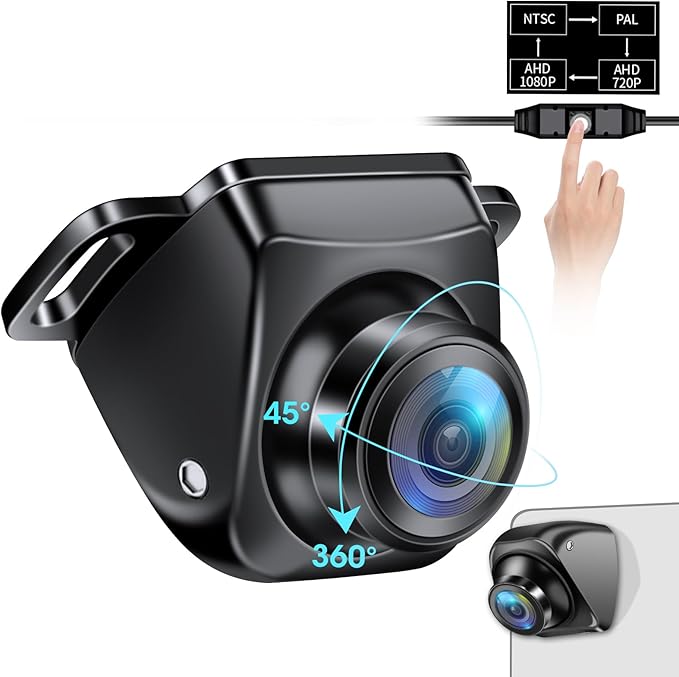 Backup Camera【 Switchable Button】 Support AHD 1080P/720P/CVBS/PAL, 170° Wide Angle, Super Clear Night Vision, IP69 Waterproof Reverse Camera, Front/Side/Rear View Camera for Cars/Trucks/SUVs/Vans