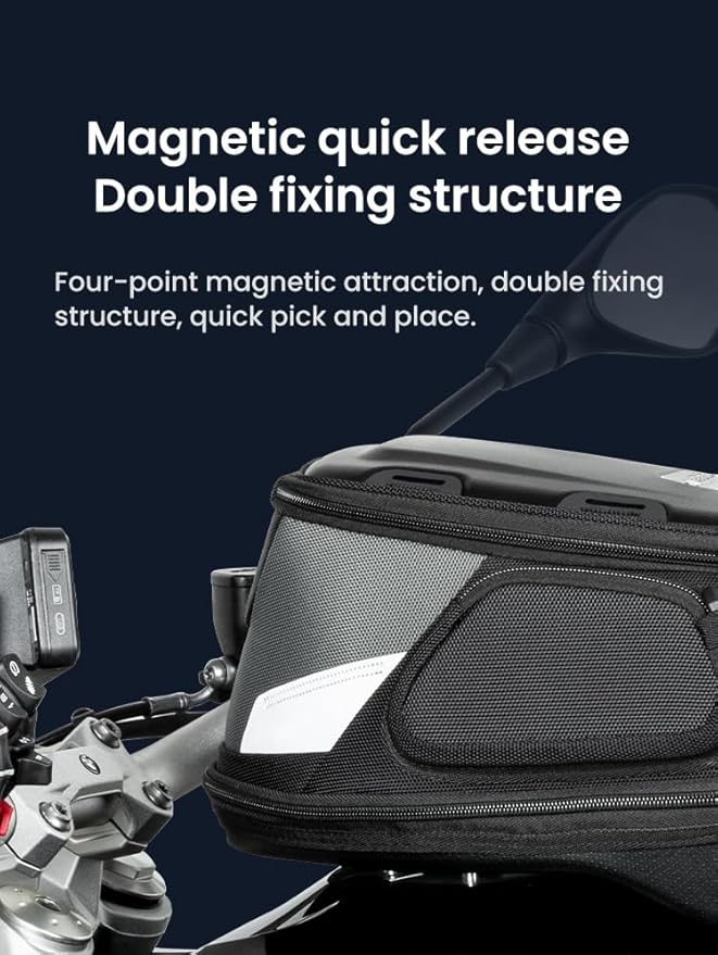 Loboo Motorcycle Tank Bag Expandable Motorcycle Bag, Magnetic Suction Quick Release ，Compatible With CFMOTO 400GT 250CL-X 450SR 450NK (BTB15, Tank Bag Base Adapter 601)