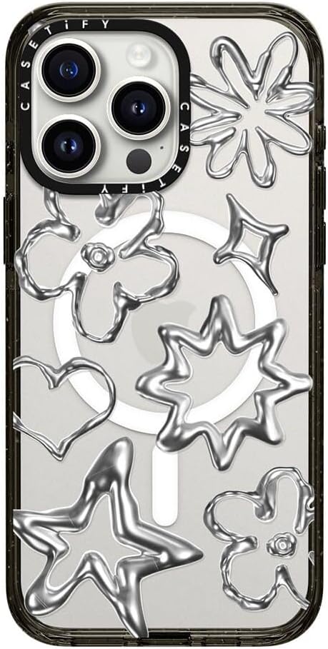 CASETiFY Impact iPhone 15 Pro Max Case [4X Military Grade Drop Tested / 8.2ft Drop Protection/Compatible with Magsafe] - Stars Prints - Chrome Doodles - Clear Black