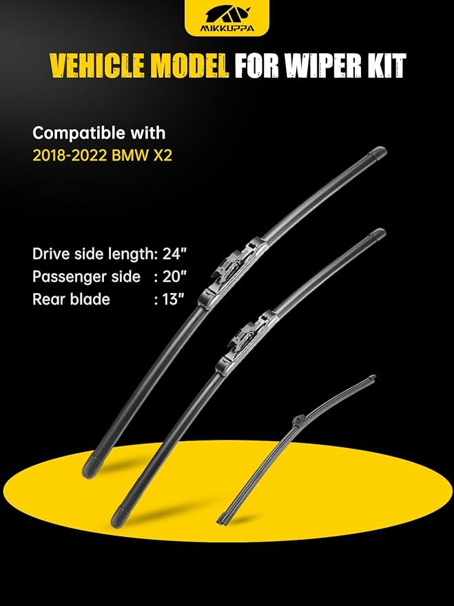 MIKKUPPA 24"+20"+13" Windshield Wipers Blades Replacement for 2018-2022 BMW X2, Top Lock Front & Rear All Season Wiper Blades Set(Pack of 3)