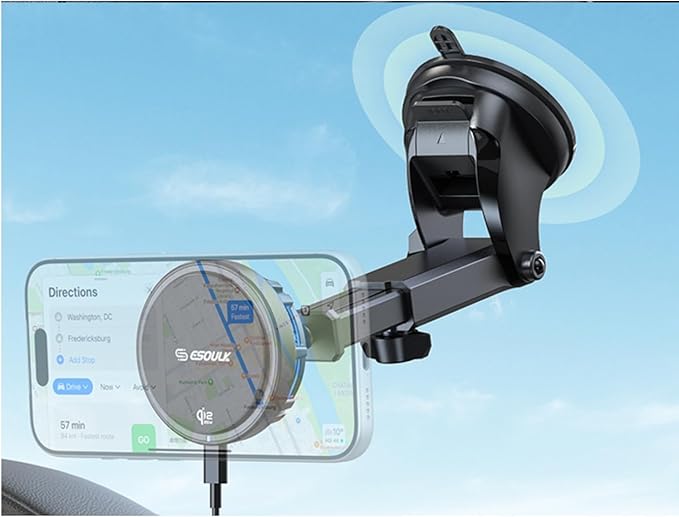 Esoulk [2026 Upgraded] Qi2 25W Fast Wireless Car Charger with Cooling Fan, MagSafe Compatible Magnetic Mount, 3-in-1 Dashboard/Windshield/Air Vent Phone Holder for iPhone & Android