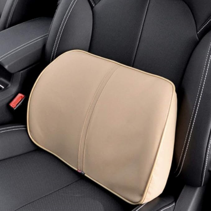 Car Seat Lumbar Support Pillow Neck Pillow Headrest Head Support Back Cushion Pad Soft Memory Foam Artificial Leather for Car Home Office Chairs Lower Back Pain Relief Corrects Posture Beige