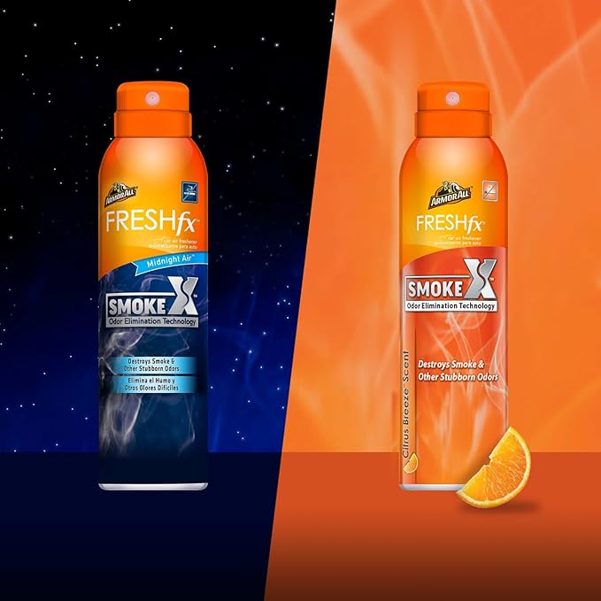 Armor All Fresh FX Smoke X Car Odor Eliminator Spray Variety Pack , Car Air Fresheners, Set of 2, Midnight Air and Citrus Breeze Scents, 3.5 Oz Each