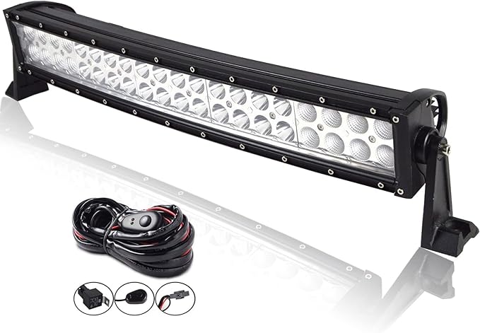 AUXTINGS 22 inch 120W Curved Double Row LED Light Bar Work Light Spot Flood Beam with Wiring Harness kit Switch for Trucks Tractor 4X4 Jeep Boat Off Road Auto Fog Driving Lamp 12V 24V Waterproof IP67