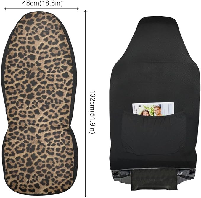 Brown Leopard Print Car Seat Covers Set of 2,Abstract Cheetah Pattern Wild Animal Skin Texture Universal Auto Front Seat Cushion Protector for Women Cute Car Accessories Fit for Car Truck
