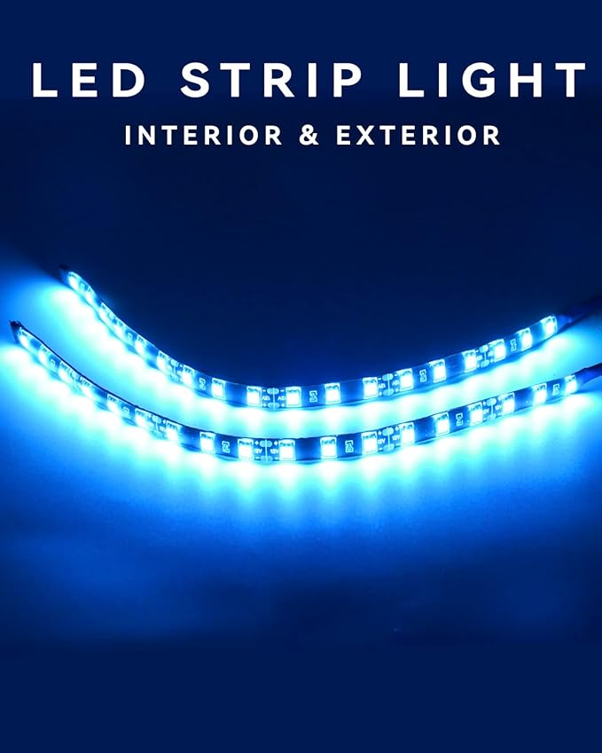 Keiurot Car Led Strip Lights 12" Connectable Ice Blue LEDs Light Strips for Cars Motorcycle Golf Cart Boat Marine Waterproof 12V Led Light Strip, 4Pack