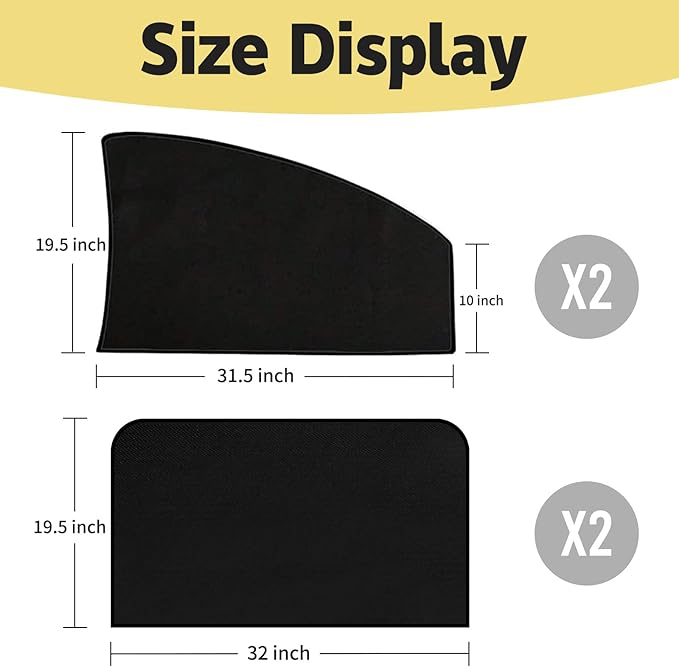 ZATOOTO 4 Pcs Car Window Cutains - Black Silk Magnetic Privacy Side Front Rear Protection Covers - Sun Shades Keeps Cooler for Kids Sleeping