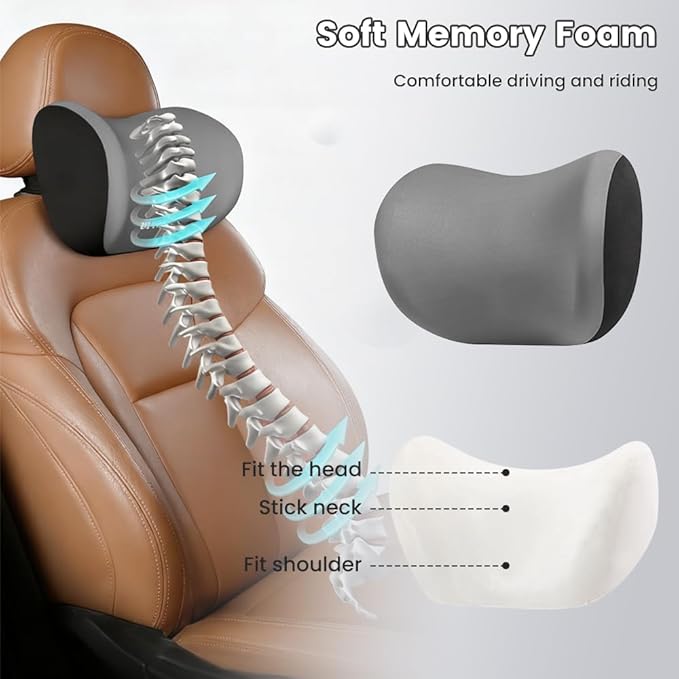 2 Pack Car Headrest Pillow for Neck Support,Memory Foam Neck Rest Cushion, Breathable Removable Cover & Ergonomic Design, for Driving Comfort, Neck Pain Relief, Travel