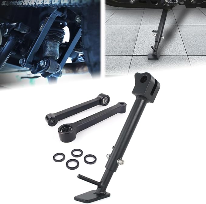 0-3'' Motorcycle Adjustable Kickstand + Lowering Link Kits Fit for Royal Enfield 411 Himalayan 2020-2023, Side Stand + Suspension Links Lower Link