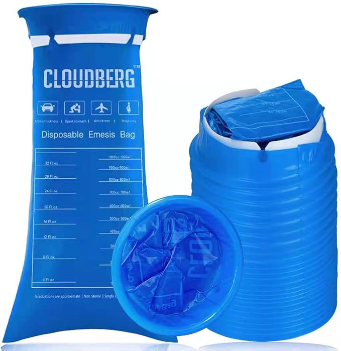 24 Pack Blue Emesis Bags Disposable for Kids, 1000 ml Vomit Bag for Morning Sickness, Portable Nausea Bag for Pregnant Women,Barf Bags with Leak Resistant Design car and Travel