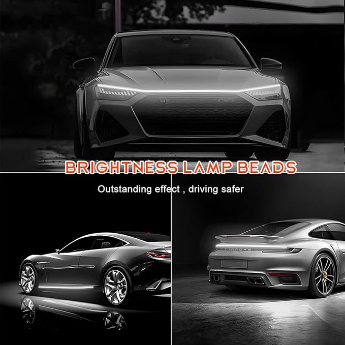 Car Hood Light Strip, 59 Inches Flexible DRL Dynamic Scan Start up Hoodbeam Kit, Waterproof 12V LED Headlight Strips Engine Cover Decoration, Exterior Car Accessories