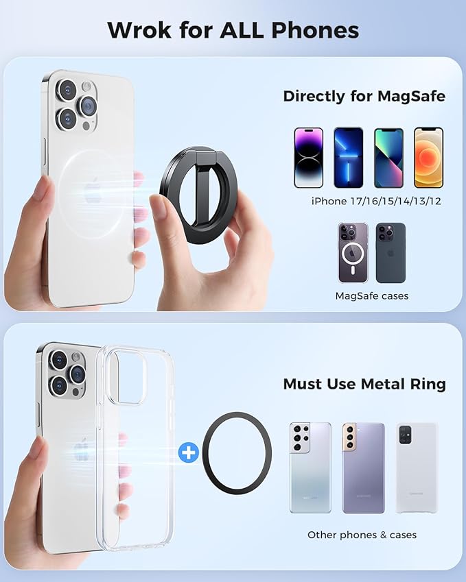 SUPERONE [2026 Upgraded] Magnetic Phone Grip for MagSafe Kickstand, Removable Gym Dual-Side Magnetic Phone Holder Mag Safe Phone Stand for iPhone 17/16/15/14/13/12 MagSafe Case, Fit MagSafe Car Mount