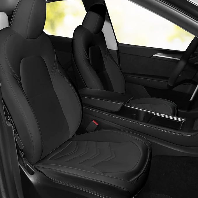 2PCS Car Seat Cover Nappa Leather Front for Tesla Model Y&3 2020-2024 Car Seat Bottom Protector, Original White Color Heavy Duty Seat Cushion Protector Without Backrest (Black)