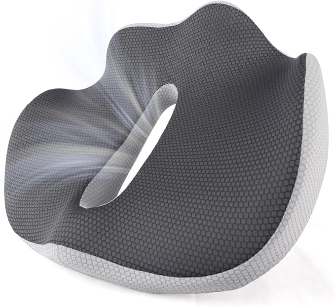 Seat Cushion for Office Chair Orthopedic Memory Foam Coccyx Support Pad Sciatica Pain Relief Tailbone Back Comfort Posture Alignment Pressure Massage Home Car Work” Gray