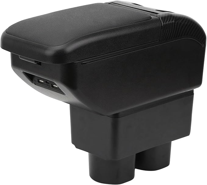 AULPHIKE Compatible with Nissan Versa Armrest 2007-2011 Car Center Console Organizer Armrests Double Layer Storage with USB Ports（Black Style）