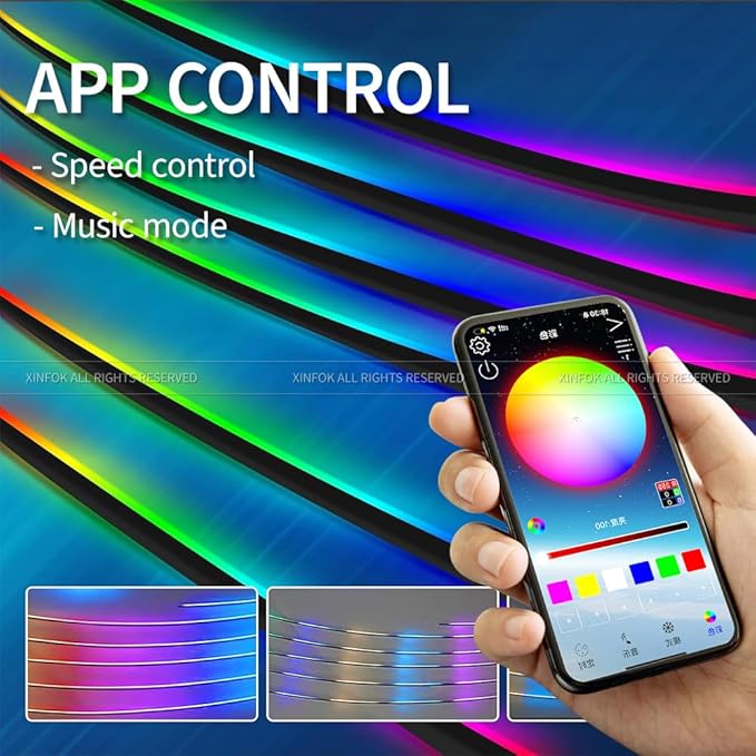 Ambient Lighting Car led Lights Interior, 43.3'' USB Powered Acrylic Neon Flexible Strip Model y Ambient Lighting kit with Remote APP,Dynamic RGB 2 in 1 Music Lights Sync for Inside car Decorations