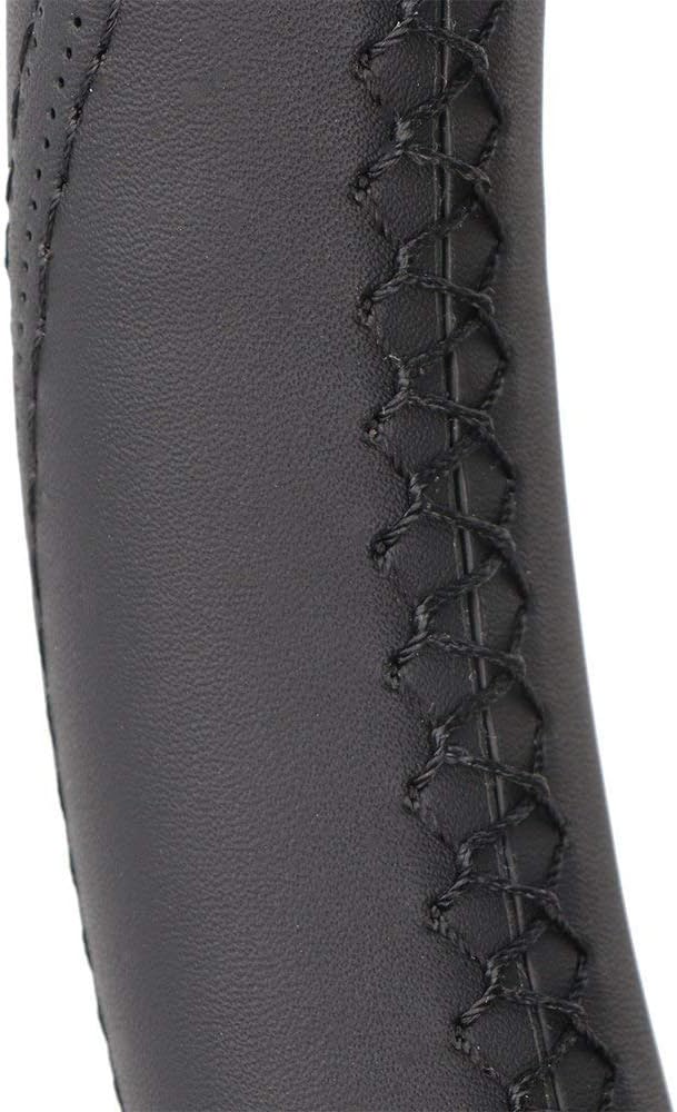 O SHI CAR 15 Inch 3D Universal Artificial Leather Steering Wheel Cover Stitch On Wrap with Needle & Thread Non-Slip Black