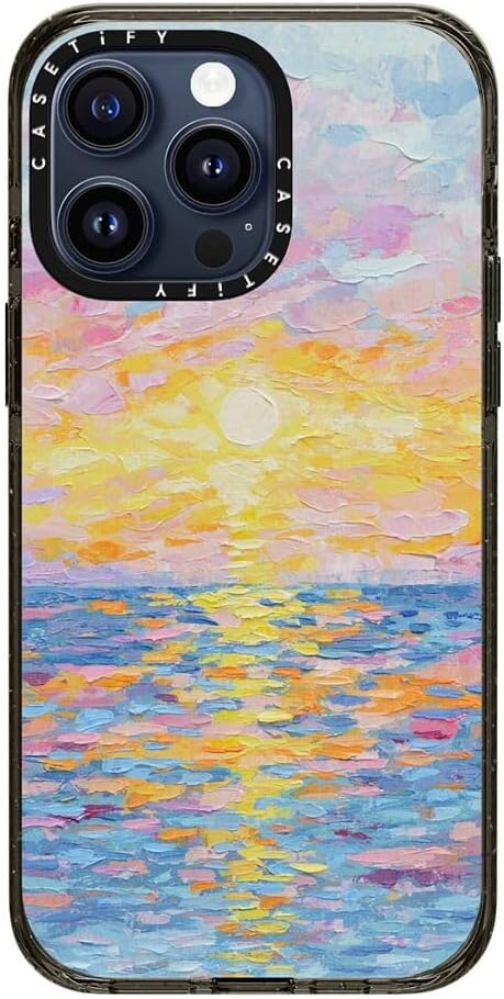 CASETiFY Impact Case for iPhone 15 Pro Max [4X Military Grade Drop Tested / 8.2ft Drop Protection/Compatible with Magsafe] - Paint Prints - Frosted Sunset - Clear Black