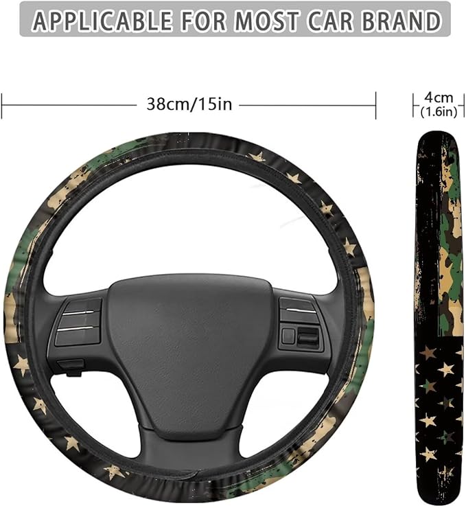 SEANATIVE Car Steering Wheel Protector Cover Army Camo American Flag Automotive Universal Steering Wheel Cover, Car Accessior, Easy to Disassemble