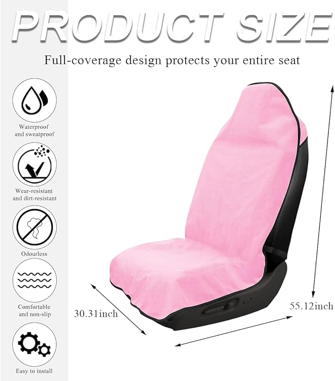 Waterproof Car Towel Seat Cover, Sweating Non-Slip Premium Towel Carseat Cover Protector, Universal Soft Machine Washable Car Truck SUV Front Seat Cover for Gym Workout Beach Hiking (Pink)