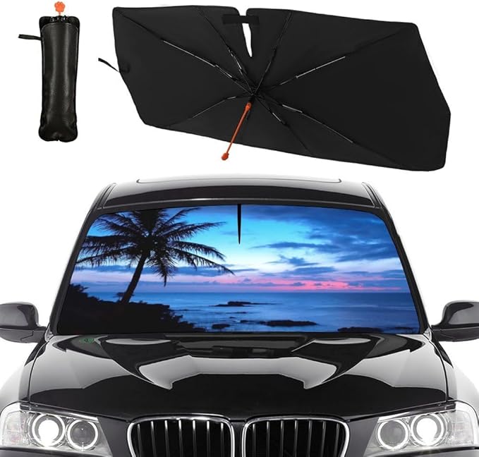 Palm Tree Car Sun Shade Umbrella Beach Coconut Tree Windshield Sun Shade for Car Rotable Umbrella Block UV & Heat Sunshades for Front Window Sunshade Covers for Auto Sedan SUV Pickup