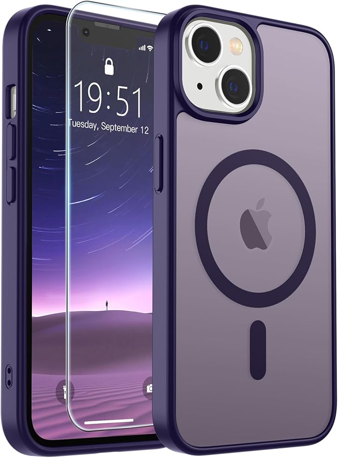 SUPFINE Magnetic for iPhone 15 Plus Case & iPhone 14 Plus Case(Compatible with MagSafe)(Military Grade Drop Protection) Translucent Shockproof Phone Cover,Dark Purple