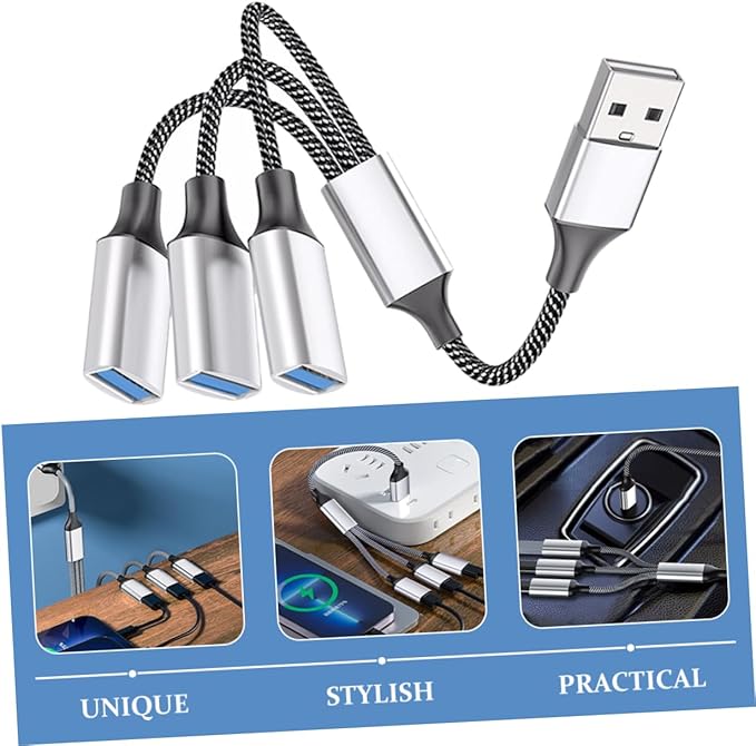 USB Way Splitter Hub Male to Female USB Adapter for Portable Power and Data Transfer Compatible Devices for Cars and Computers