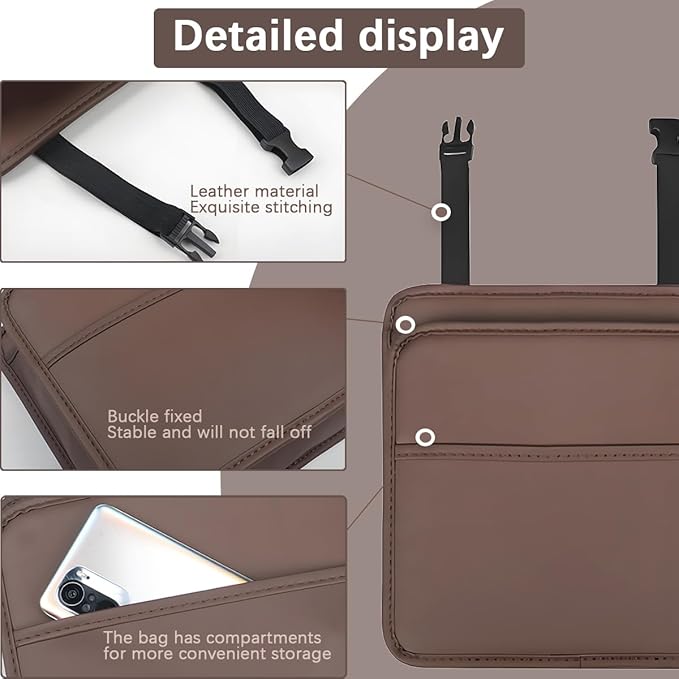 Zpana Car Seat Back Organizer, Leather Multipurpose Hanging Vehicle Backseat Headrest Storage Bag, Automotive Pouch Pocket Organizer for Kids & Adults, Universal for Truck SUV Sedan (White)