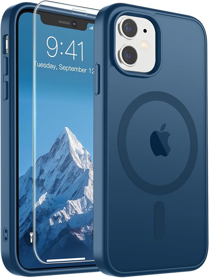 SUPFINE Magnetic for iPhone 11 Phone Case with Screen Protector (Compatible with MagSafe)(Military Grade Drop Protection) Translucent Matte Shockproof with Anti-Fingerprint Phone Case,Deep Blue