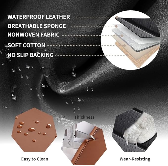 Car Seat Covers Custom Fit for Chevrolet/Chevy Spark 2012-2022 , Premium Faux Leather Waterproof Car Seat Protectors with Lumbar Support, Breathable Anti-Slip Easy to install(Black&Brown,Full set)