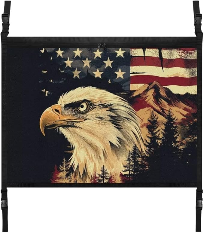 Eagle USA Flag Car Roof Storage Bag Hanging Car Storage Bag All Car Storage Organizers Large Capacity Can Hold Mobile Phone, Wallet