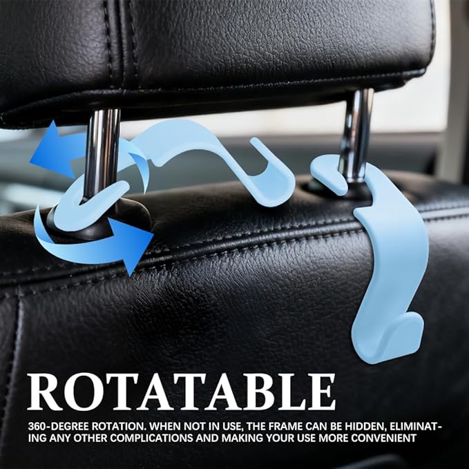4PCS Car Seat Headrest Hooks, Purse Hook for Car, Auto Back Seat Organizer Storage Hanger Holder, Auto Accessories Multi-Use Portable Headrest Organizer Holder for Purse Handbag Coats (Blue)