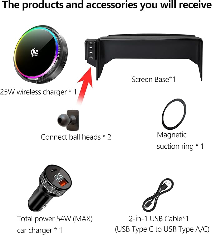 Qi2.2 25W Magnetic Car Mount Charger for Toyota Corolla 2019-2026 / Corolla Cross 2022-2026 Accessories, for Fast Charging Cell Phone Holder 8 Inch Screen Fixed Clip with Cooling Fan