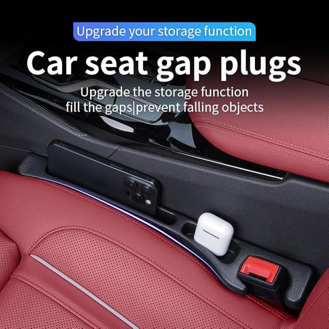 Car Seat Gap Filler Organizer, Universal Fit, Black, PU Leather, 2 Pack with Storage Pockets