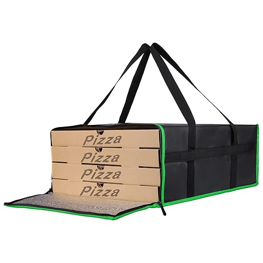 Bodaon Insulated Pizza Delivery Bag, 20" x 20" x 8" Pizza Warmer Bags for Carry Hot, Black with Green Edge, 1-Pack