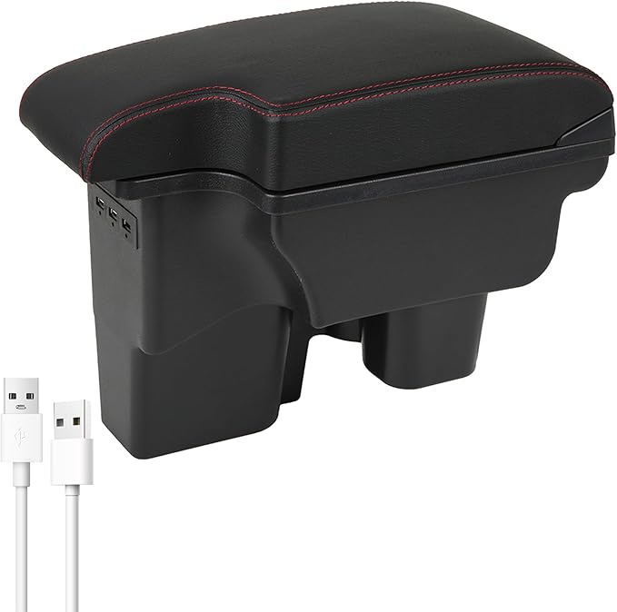 YJYWZH Car Armrest Storage Box for Toyota Hilux Center Storage Box Organizer Interior Hand Centre Consoles with 3 USB Port Arm Rest Double-Layer Accessories