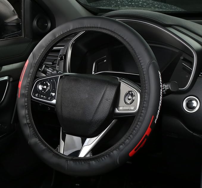 Black Leather Steering Wheel Cover,Elastic Breathable Design,Universal 14-15 Inch Compatible with K5 K3 Forte Stinger Cerato Soul GT Car Accessories