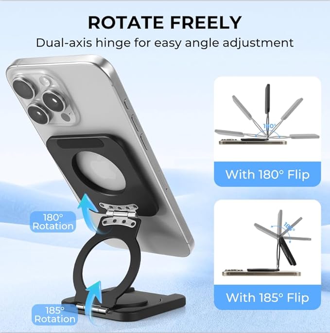 Square Magnetic Phone Holder Stand for MagSafe iPhone Dual Magnets, Removable Phone Adapter Stand Ring Holder for Gym Car Desk Phone Grip for iPhone 17/16/15/14/13/12 Series MagSafe Case All Phones